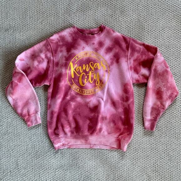 Kansas City Tie Dye Red Yellow Crewneck Fleece Womens Swiftie Fun Sweatshirt M - Picture 2 of 8